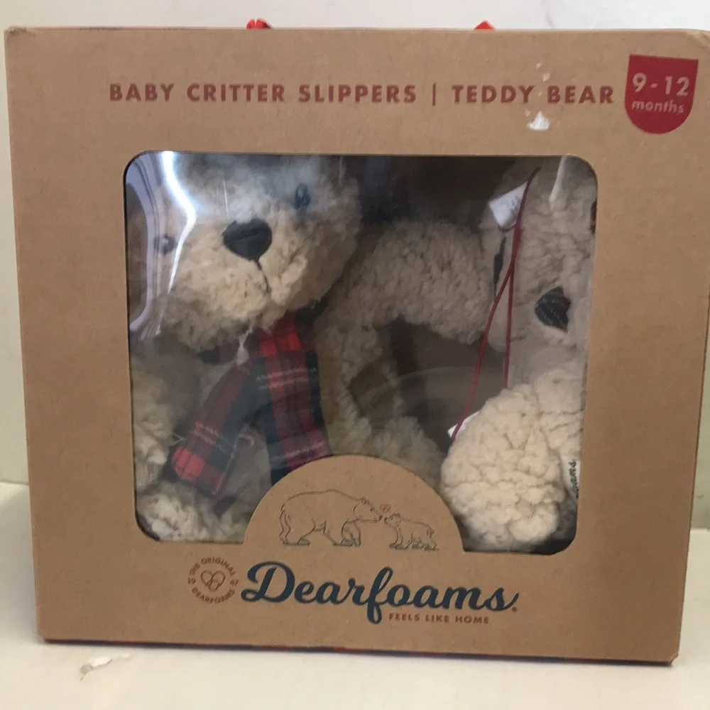 Dearfoams Baby Boys Girls Harley Baby Bear Bundle Slippers & Matching Teddy Bear